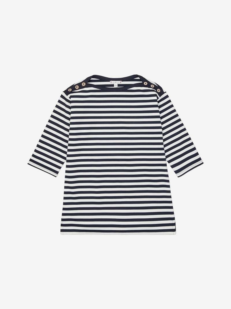 Női Tommy Hilfiger Essential Stripe Ponte Boatneck Tunic Felsők Fekete | HU 496AHK